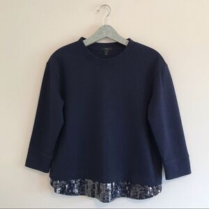 J. Crew Sequin Trim Sweatshirt Navy Blue